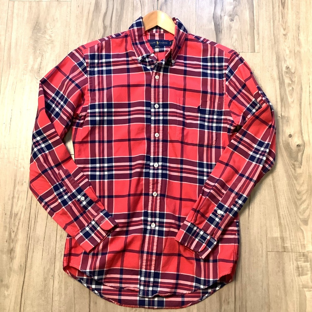 Ralph Lauren Mens Shirt Plaid Long Sleeve Button Down Slim Fit Small Petite